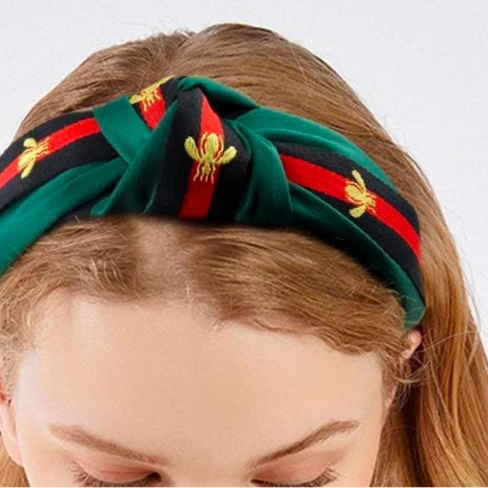 Bumblebee embellished headbands velvet dark green🐝